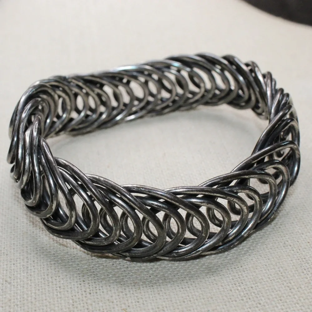 Chainmail Bangle Woven Ring Industrial Cosplay Bracelet 2.75in Gunmetal Grey